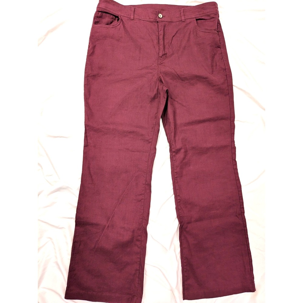 Soft Surroundings Womens 18W Linen Blend Bootcut Stretchy Pants Maroon High Rise